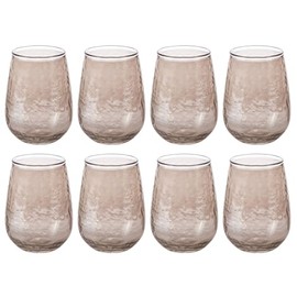 Karma, Stemless Wine Glasses Set of 8, Catalina Wine Glass Tumbler, Chic Stemless Glassware Housewarming Gift Set, Amber