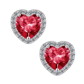 Memorjew Gifts for Women - 925 Sterling Silver Stud Earrings for Women, Red July Heart Birthstone Ruby Earrings Piercing Earrings Jewelry Mothers Birthday Gifts for Women Her Mom Girlfriend Wife