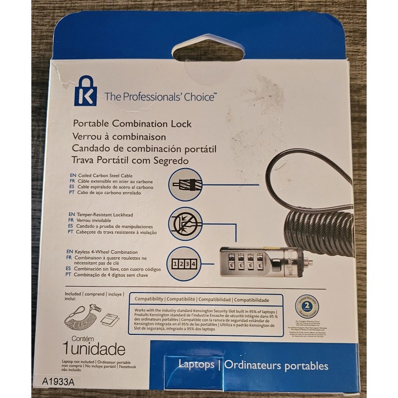 Kensington NEW! Kensington® Portable Combination Laptop Lock 6ft Carbon Steel