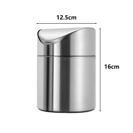 Waste Paper Bin, Desktop Mini Rubbish Bin, Stainless Steel Table Waste Bin, Swing Lid Bin, Cosmetic Bin, Table Rubbish Bin with Lid, for Car Drink Holder