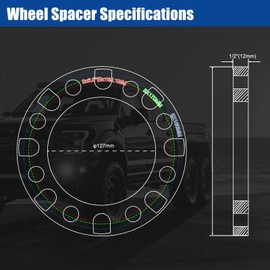 JiiinMiiin 1/2"(12mm) 8x165.1 8x170 8x180 8 Lug Spacer for F250 E350 Ram 2500 3500 Express 3500 K3500 Silverado Suburban 2500 Sierra 2500HD 3500HD, 4PCS Universal Spacers