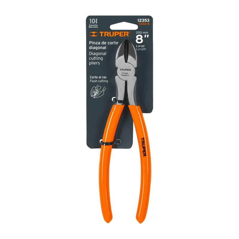 Truper T202-8, Pinza de corte diagonal 8" mango de PVC