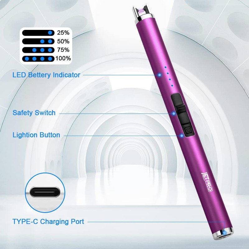 JETPRO USB Rechargeable Candle Lighter Electronic Arc Lighter Windproof Flameless