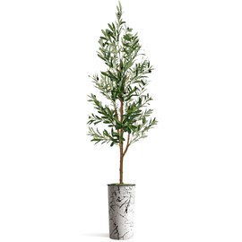 Artificial Tree in Abstract Ink Planter, Fake Olive Silk Tree for Indoor and Outdoor Home Decoration - 68" Overall Tall (Plant Pot Plus Tree)
