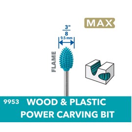 Dremel MAX High Performance (9953DM) Power Carving Bit, Stainless Steel Material, 9,5mm Wide "Flame" for Grooving and Carving in Wood, Plastic, EVA Foam and Rubber. Max Life Durability