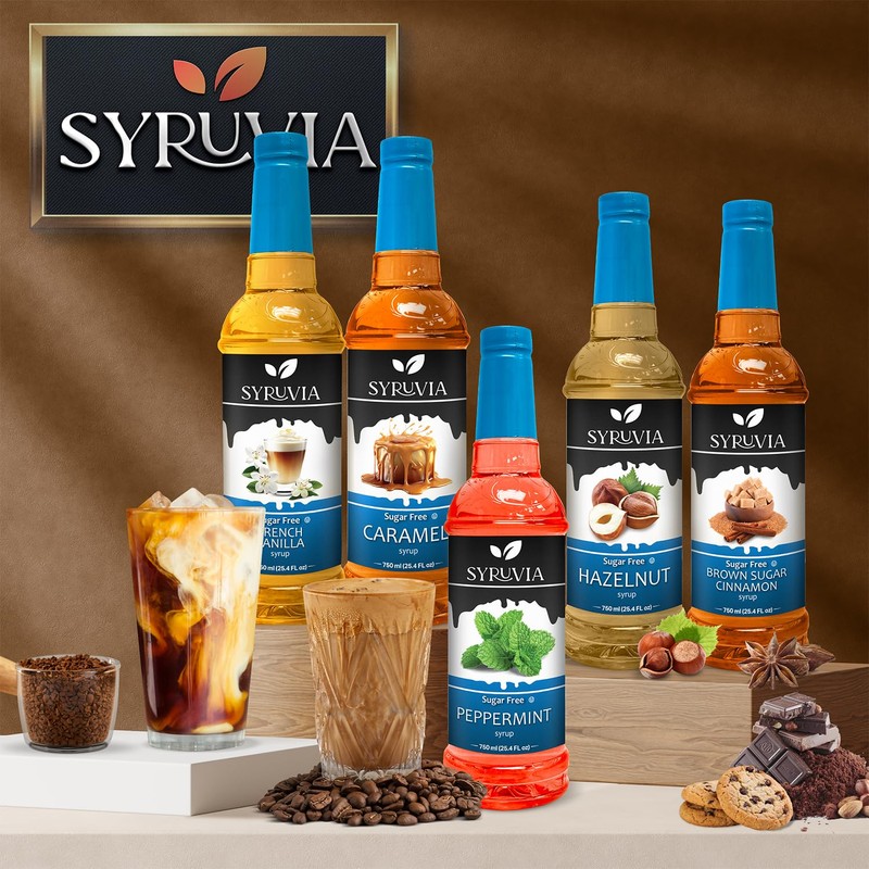 Syruvia Coffee Syrup Variety Pack Sugar Free Vanilla, Caramel, Hazelnut