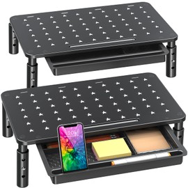 Zimilar 2 Pack Monitor Stand Riser with Drawer - 3 Height Adjustable Metal Monitor Stand with Unique Star Mesh for Computer Laptop Notebook Printer