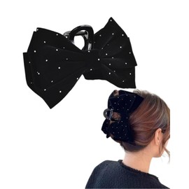 GXFDCAT Hair Clip, Hair Clip, Large, Velvet, Ribbon, With Rhinestones, Hair Clip, Large, Strong, No Falling, Hair Accessory, Adult, Cute, Elegant, Glamorous, Korean Style, Painless, Hair, Fall and