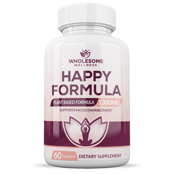Wholesome Wellness Happy Formula Natural Stress Formula Relief Supplement for Women & Men | 60 Capsules