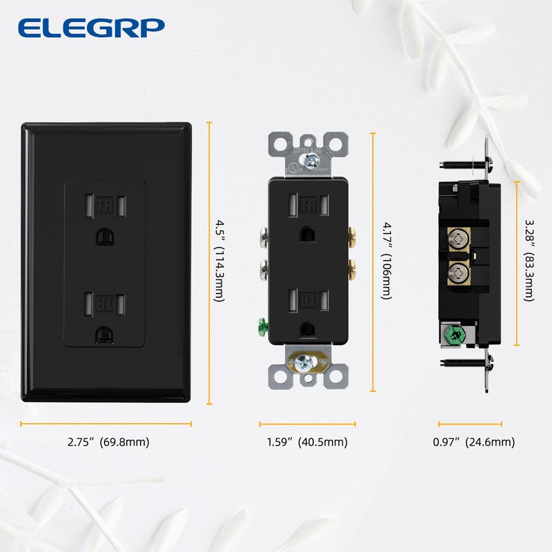 ELEGRP Decorator Wall Receptacle Outlet, Tamper Resistant 15A 125V Standard