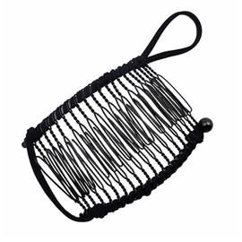 Stretchy Banana Hair Clip for Fine Thin Hair Stretch & Adjust - Decorative Sturdy & Lightweight - No Pressure or Headaches-Cord w/Bar Closur (Small, Black,20-Teeth)