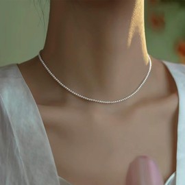 Cybche Vintage Pearl Necklace Choker Pearl Necklace White Tiny Pearl Collar Necklace Pearl Choker Necklace Pearl Wedding Necklace Jewellery for Women, Zinc, No Gemstone