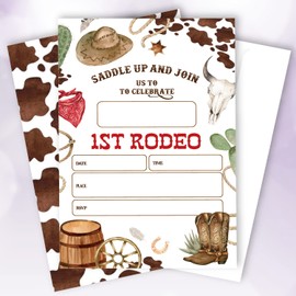 20 Sets Western Cowboy 1st Rodeo Birthday Party Invitations Boy With Envelopes,Retro Double-sided Printed Birthday Party Invite Cards Invitations for Teen Boys,Cowboy 1st Rodeo Birthday Invites Boy