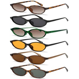 NSODREEM Retro Oval Cat Eye Sunglasses for Women 90s y2k Thin Trendy Sun Glasses Womens UV Protection (6 Pcs Oval Sunglasses)
