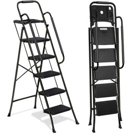 Segawe 5 Step Ladder w/ Tool Platform Anti-Slip Wide Pedal Black Step Stool Home Use