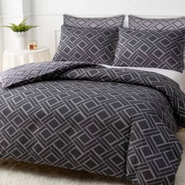 DEKORO Double Duvet Set - Premium Microfibre Double Bedding Set (200 x 200 cm) - Reversible Duvet Cover Sets - Ultrasoft Double Bedding Set Grey Checkered Pattern With Pillow Cases