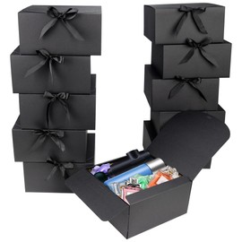 KEYIDO® 12Pack Black Gift Boxes with Lids, 20x20x10cm Kraft Paper Gift Box Bridesmaid Proposal Box with Ribbon for Wedding Birthday Festival Christmas Party Present Packaging