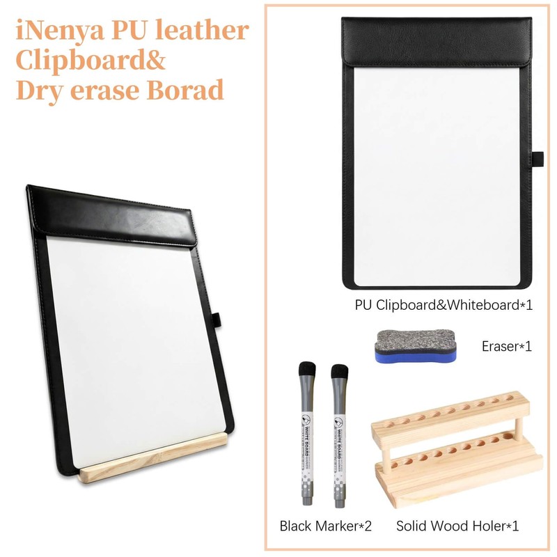 iNenya Magnetic Dry Erase Board with Clipboard,PU Leather Desktop Whiteboard