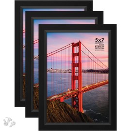Langdon House 7x5 Picture Frames (Black, 3 Pack), Modern w/Bevelled Accent, Tabletop Easel and Wall Hanging Hooks Included, Radiant Collection