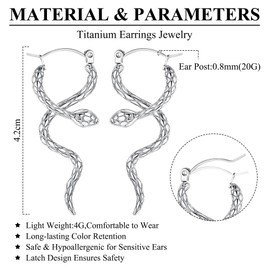 Chriscoco G23 Titanium Snake Earrings for Women Snake Dangle Drop Earrings Punk Gothic Snake Titanium Earrings for Sensitive Ears Personality Animal Earrings