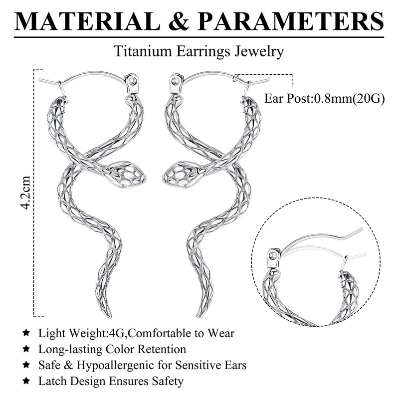 Chriscoco G23 Titanium Snake Earrings for Women Snake Dangle Drop