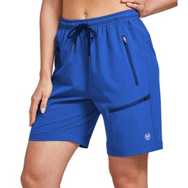 ChinFun Lightweight Hiking Shorts for Women, Zipper Pocket- Blue, XX-Large