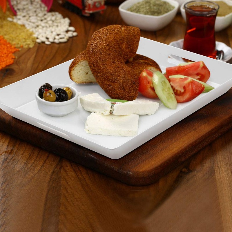 i BKGOO White Large Tray,Melamine Serving Tray with Handles, Set