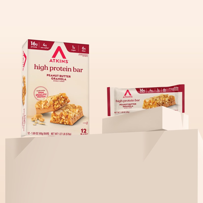 Atkins Peanut Butter Granola High Protein Bar, High Fiber ,