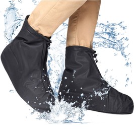 Cubre Zapatos Impermeable, Protectores de Zapatos para Lluvia, Cubiertas de Zapato Reutilizable con Cremallera, Botas de Lluvia al Aire Libre para Hombres y Mujeres (Negro, L)