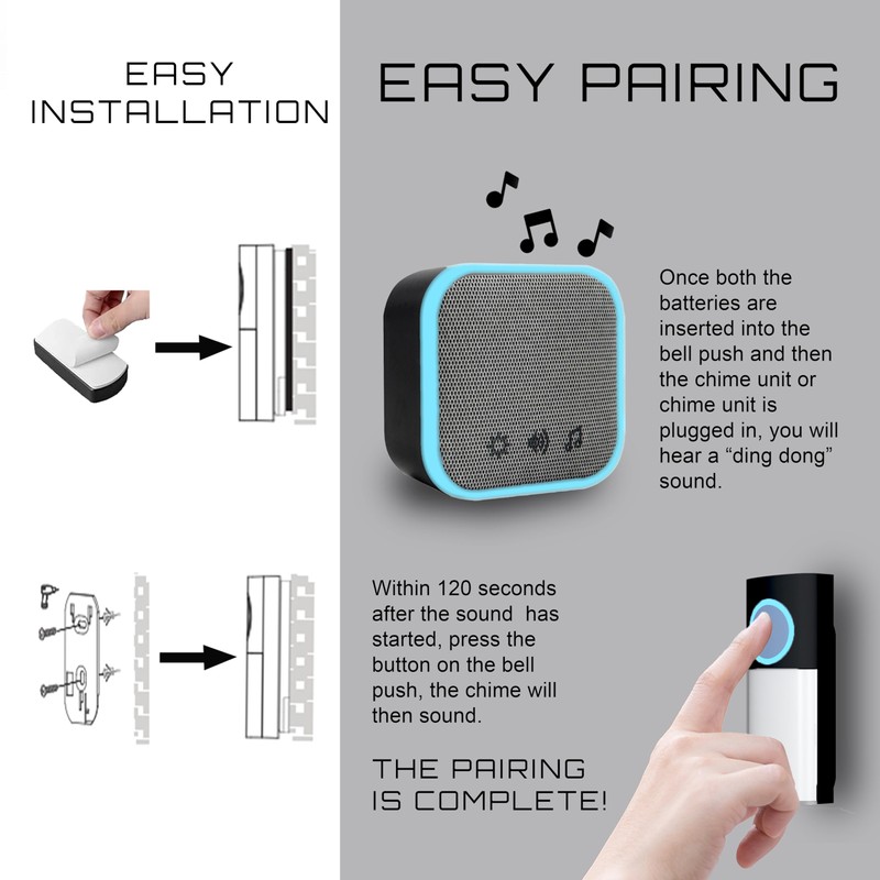 Uni-Com Wireless Portable & Plug-in Door Chime Set, 150m Operating