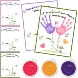 Motipuns 30 Pcs Grandparents Day Crafts for Kids Handprint Greeting Cards Gifts with 3 Pcs Large Ink Pads for Preschool Kindergarten Grandparents Day Activities Bulk Crafts(Flower,Classic)