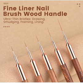 KADS Fine Liner Brush, Nail Art Striping Brushes 6/9/12/15/18mm Thin Line Nail Brush Detail Drawing Brush Gel Nail Polish Brush (Set of 5Pcs)