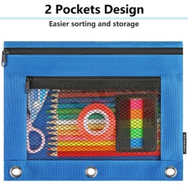 Forvencer Pencil Pouch for 3 Ring Binder, Clear Pencil Case Bag with Smooth Zipper, Pen Organizer for Girls Boys Kids, School Supplies, Back to College Stationery, Azure Blue