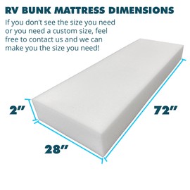Foamma 2" x 28" x 72" High Density RV Bunk Mattress Replacement, Firm, Durable, Premium Comfort, USA Made, No Cover