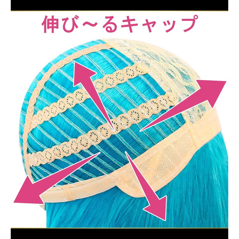 CaseEden コスプレ ウィッグ ロング 100cm ブラック 黒髪 ホワイトメルチェ・ウィッグネット2個セット