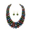 Women's Faux Pearl Three Multi-Strand Statement Necklace and Earrings Set