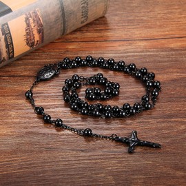 Cupimatch Vintage Stainless Steel Religious Jesus Christ Crucifix Cross Cham Pendant Link Bead Chain Necklace Black…