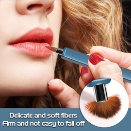 Retractable Lip Brush 2pc Applicators Flat for Lipstick Gloss Creams Portable with Cap, Professional Makeup Brush (blue+Pink)