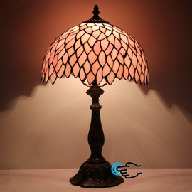 Tiffany Lamp Touch Control Table Lamp Pink Stained Glass Desk Lamp 12X12X19 Inches Wisteria Style Reading Light