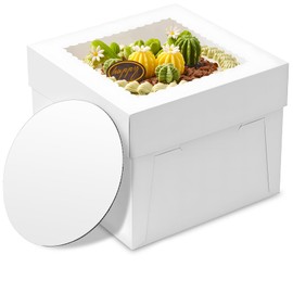 BXIHUR 3pcs Cake Boxes, 10x10x8 Inch Cake Box With Viewing Window and Cake Board and Stickers, Tall Cake Box, Suitable for Birthday, Party, Wedding, Banquet