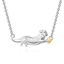JBAERD Otter Necklace 925 Sterling Silver Sea Otter Pendant Necklace Otter Jewelry Gifts for Women, Sterling Silver, No Gemstone