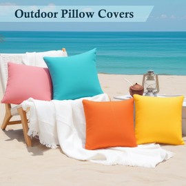 Outdoor Pillow Covers 18x18 Set of 4, Outdoor Waterproof Decorative Throw Pillow Covers for Garden Patio Tent Balcony Bench Couch Sofa