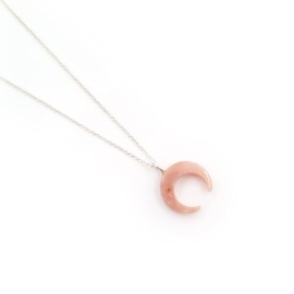 Natural Pink Opal Moon Pendant Sterling Silver Chain Minimalist Jewelry for women October Birthstone Necklace