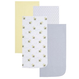 EVERYDAY KIDS 4 Pack of Soft Flannel Receiving Baby Blanket Set for Girls and Boys; Yellow and Gray Baby Swaddle Blankets with Bumble Bee and Honeycomb Designs for Newborn Baby Girl or Boy Nursery