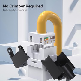 Cat6A Keystone Jack Toolless 10Pcs, Golded Plated Tool Free RJ45 Ethernet Jack, Stable Transmission