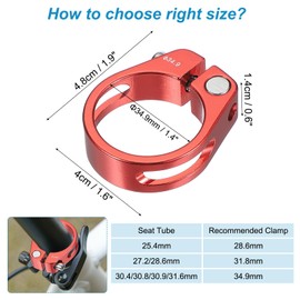 PATIKIL 34.9mm Cycle Bicycle Seatpost Clamp, Aluminum Alloy Seat Tube Clip Bicycle Quick Release Clamp for Mountain Bike Road Bike Gear Truck Bike Folding Bike Red