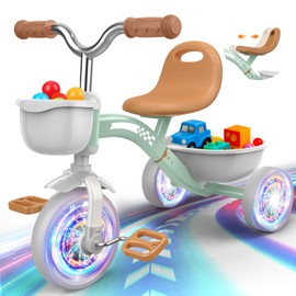 Kkdi Toddler Tricycle for 1-3 3-5 Year Olds, 2 3 4 5 Year Old Boys Girls Xmas​ Birthday Gifts, Toddler Toys Baby Bike, Outdoor Toys for Ages 2-4, 4-Level Adjustable Seat, 3 Colorful Lighting Wheels