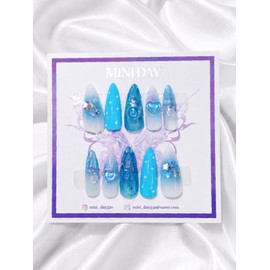 Ocean Drop Handmade Nail Tips - Short Almond / 오션 드롭 수제 네일팁 - 숏 아몬드