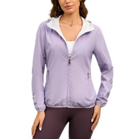 MODERN BUBBLE Reversible Rain Jacket Women Lightweight Waterproof Windbreaker Jacket Outdoor Active Portable Raincoat (US, Alpha, Medium, Regular, Regular, Purple&White)