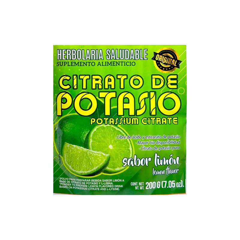 Citrato De Potasio Limón 200 G Herbolaria Saludable.